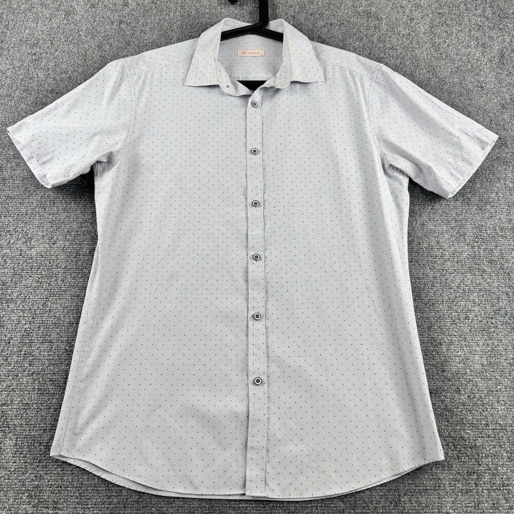 N Trenew Mens 105 Shirt Blue Dot Short Sleeve Button Up